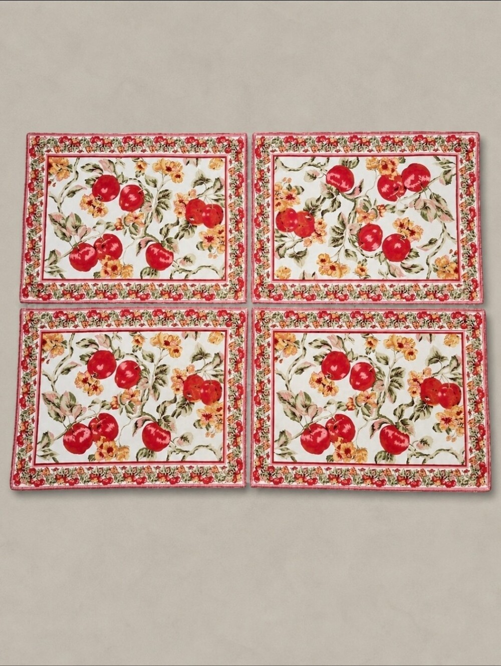 Vintage April Cornell for Danica Apple Floral Placemats Set of 4